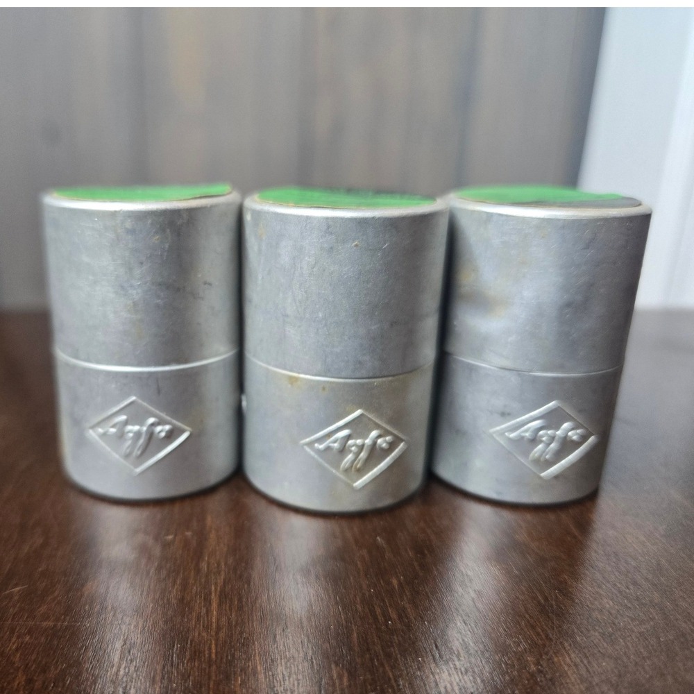 Agfa Ansco Vingtage Film Canister (3) Silver Aluminum Ultra Speed NY Industrial